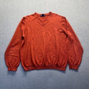 Brooks Brothers Men's Merino Wool Blend Sweater Size Large Rust Orange V-Neck